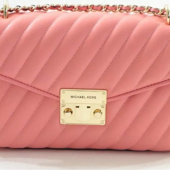 Michael Kors Rose purse MD Vegan Faux Leather Flap Bag In Grapefruit - Picture 3 of 11